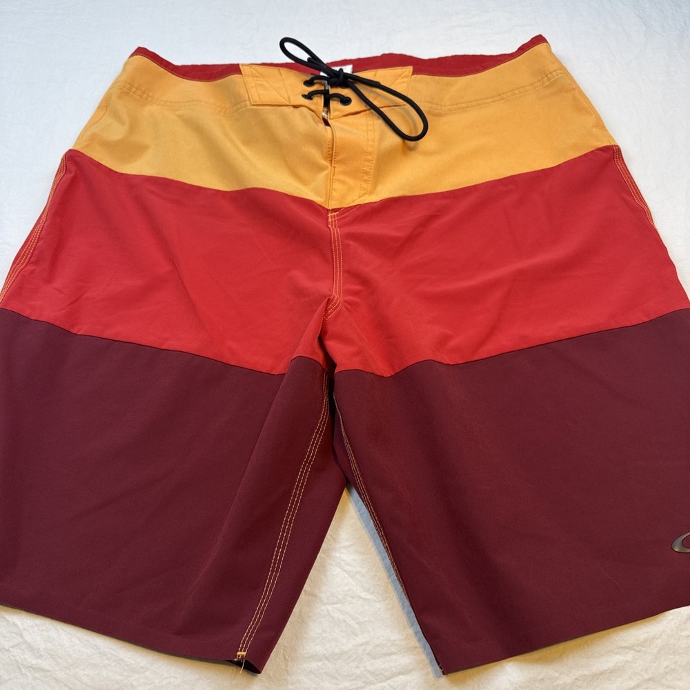 Oakley SHORTS Men 38 Board Swim Surf Pocket Red Dark Red ORANGE BK DRAWSTRING